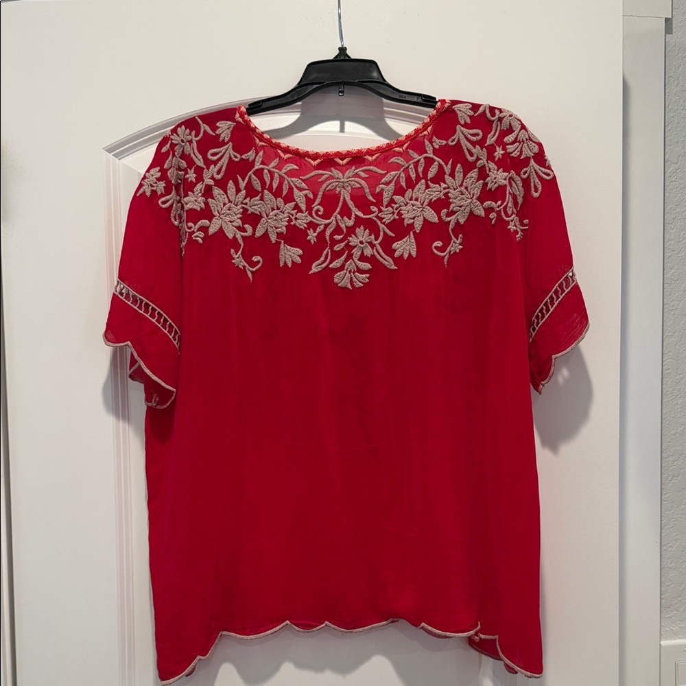 Johnny Was Red Floral Embroidered Blouse - Picture 2 of 5
